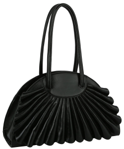 Pleated Unique Tote Handbag D-0635 BLACK